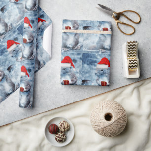 Papier Cadeau Découpage de Noël d'écureuil de Père Noël mignonne