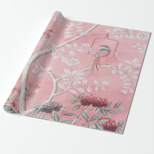 Papier Cadeau Découpage d'oiseaux de la Chinoiserie rose