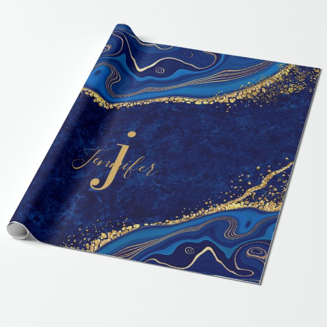 Papier Cadeau Découpage élégante Gold et Blue Modern sur mesure (Déroulé)