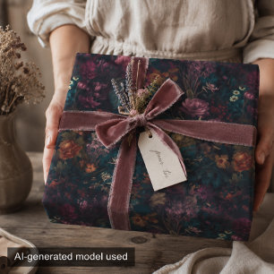 Papier Cadeau Découpage floral bohème sombre et fantaisiste
