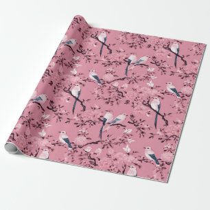 Papier Cadeau Découpage floral d'oiseau rose