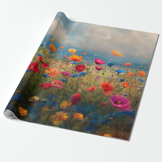 Papier Cadeau Découpage impressionniste Fleur sauvage vibrante (Déroulé)