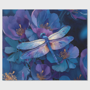 Papier Cadeau Découpage Libellule Iridescente Fleurs Colorées