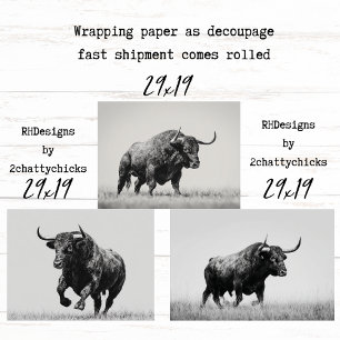 Papier Cadeau Découpage Noir Blanc Taureaux Wester