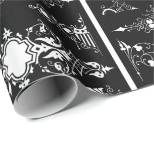 Papier Cadeau Découpe gothique antique ornate garniture noir bla