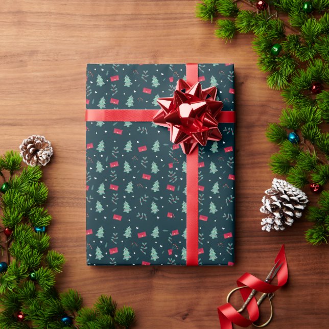 Papier Cadeau Deep Green Christmas Trees Perfect Gift (Cadeau de vacances)