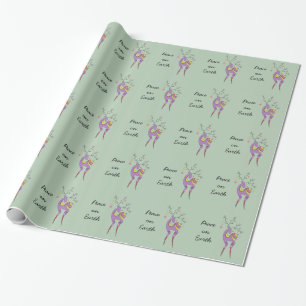 Papier Cadeau Deer avec coeur Paix sur Terre