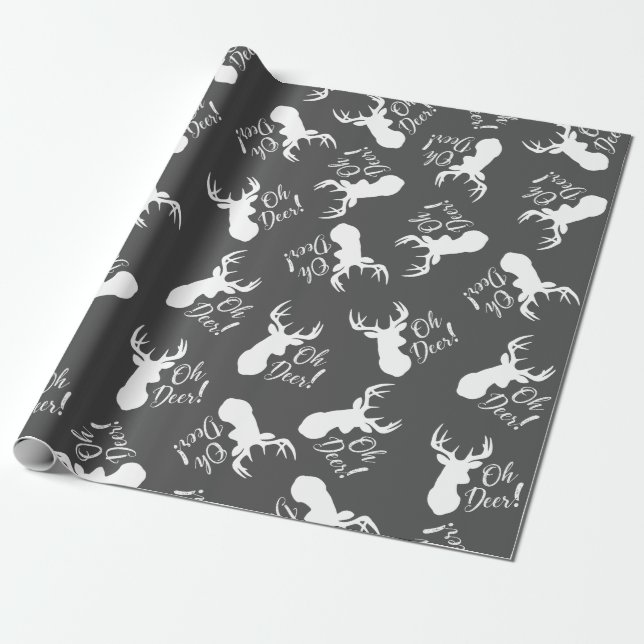 Papier Cadeau Deer Hunter Lodge Baby shower Antlers Boy Blue (Déroulé)