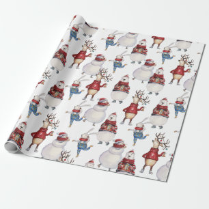 Papier Cadeau Deer Snowman Rabbit Ours Noël Gite Cadeau