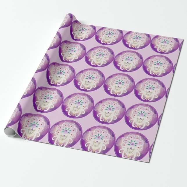 Papier Cadeau Déesse Zen Méditation Spirituelle Violet (Déroulé)
