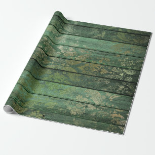 Papier Cadeau Défilement d'or sur bois vert