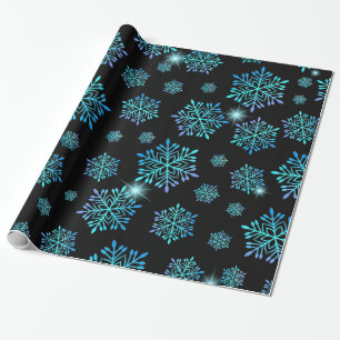 Papier Cadeau Dégradé Bleu Aqua Motif Flocon de Neige Fêtes