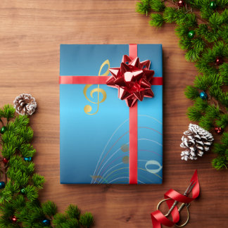 Papier Cadeau Dégradé bleu foncé Notes de musique élégantes