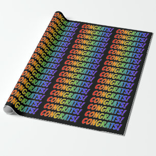 Papier Cadeau Dégradé du spectre arc-en-ciel "FÉLICITES !"