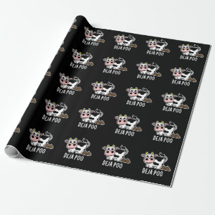Papier Cadeau Deja Poo Funny Cow Poop Pun Dark BG