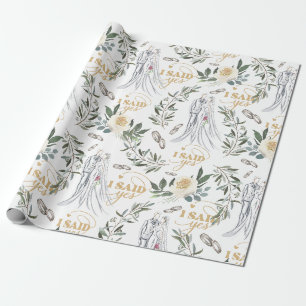 Papier Cadeau Délicat Mariage floral aquarelle élégant 