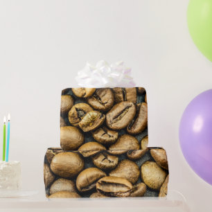 Papier Cadeau Délicieux grains de café en or rustique