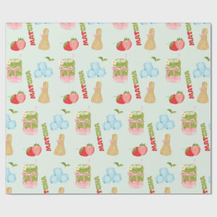 Papier Cadeau Délicieux Matcha aux Fraises avec Ruban