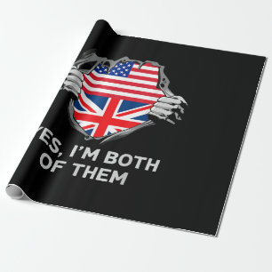 Papier Cadeau Demi-Américain Moitié Anglais USA Angleterre Drape