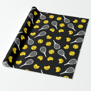 Papier Cadeau Demi-balles et raquettes Jaunes Sport Tennis Cadea