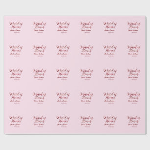 Papier Cadeau Demoiselle d'honneur mauve nom date rose pastel ma