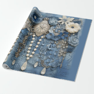 Papier Cadeau Denim Jean poches, chatons et dentelle