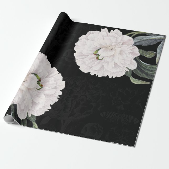 Papier Cadeau dentelle blanche de noir de pivoine (Déroulé)