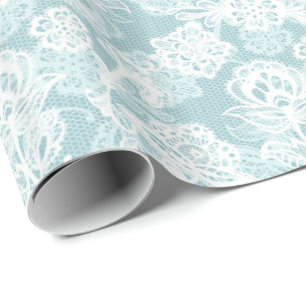 Papier Cadeau Dentelle blanche française sur Aqua