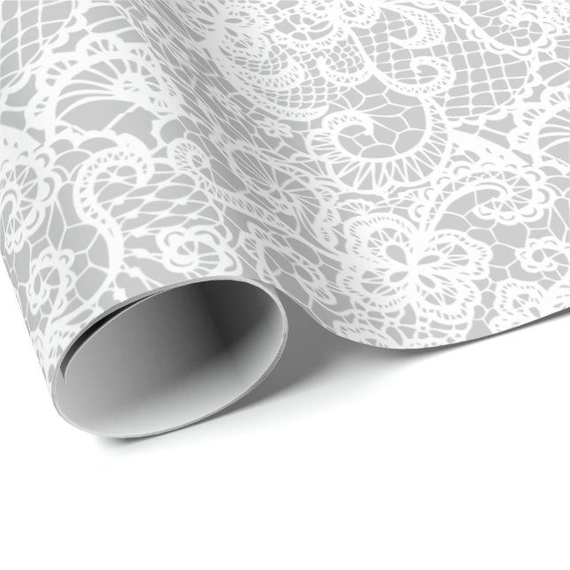 Papier Cadeau Dentelle blanche sur papier d'enveloppement d'arge (Coin rond)