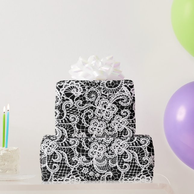 Papier Cadeau Dentelle Blanche Sur Papier Noir (Cadeaux de fête)