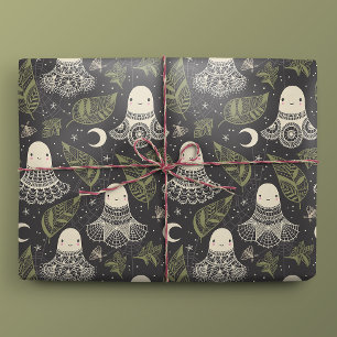 Papier Cadeau Dentelle des Fantômes d'Halloween - Vert