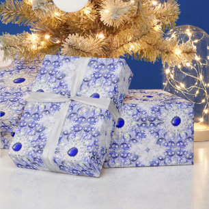 Papier Cadeau Dentelle en céramique Bleu de Grèce & flocon de ne