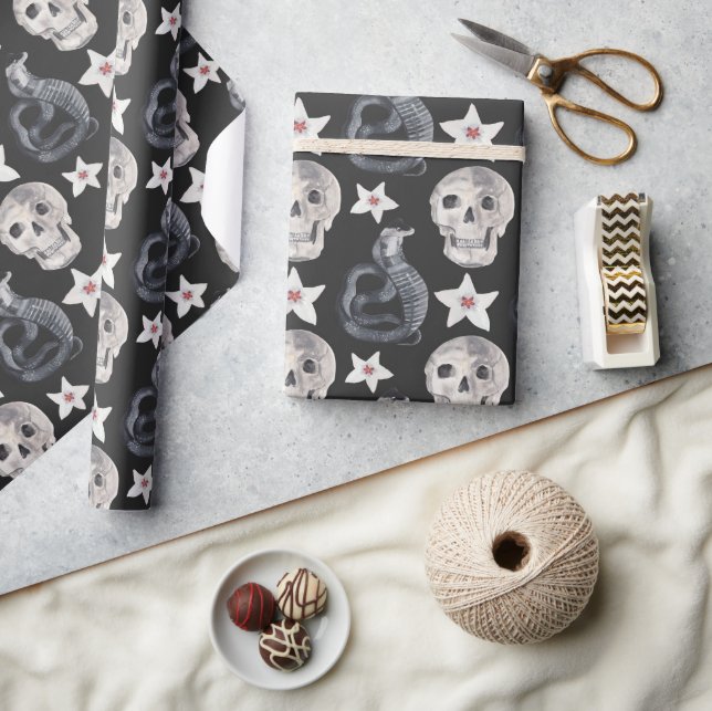 Papier Cadeau Déplaisant Cobra Snake Crâne Fleur Noir (Artisanat)