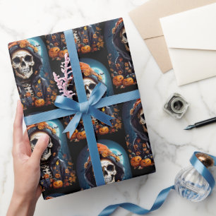 Papier Cadeau Déplaisant Grinning Squelette Horreur Thème