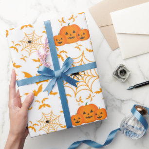 Papier Cadeau Déplaisant Halloween Jack-o'-lantern Bats Spider W