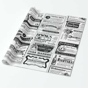 Papier Cadeau déplaisant journal halloween blanc antique