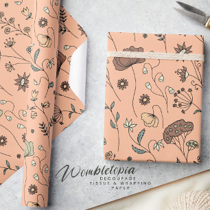 Papier Cadeau Des Fleurs sauvages Botaniques Pêchent Fuzz Avec L