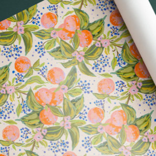 Papier Cadeau Des pêches colorées avec des fleurs