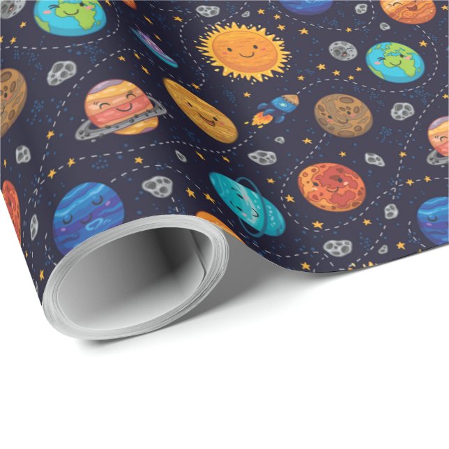 Papier Cadeau Des Planètes Joyeuses Enveloppant du papier (Coin rond)