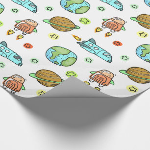 Papier Cadeau Des roquettes illustrées dans des Motifs spatiaux