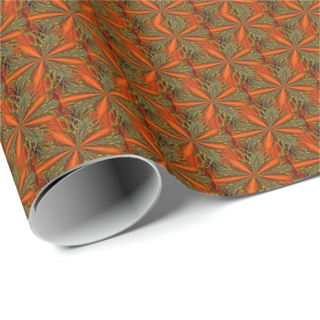 Papier Cadeau Design abstrait Orange Et Vert (Coin rond)