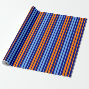 Papier Cadeau Design Bandes Verticales Cyan Orange Marine  