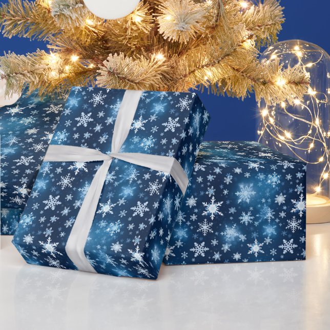 Papier Cadeau Design bleu et blanc Motif de flocon de neige d'hi (Vacances)