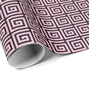 Papier Cadeau Design de clé grecque - look rose et noir
