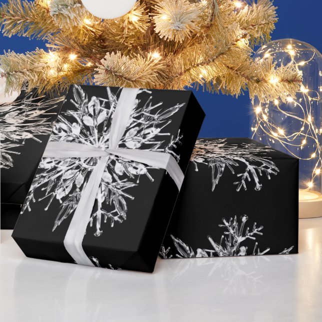 Papier Cadeau Design de snowflacon noir blanc (Vacances)