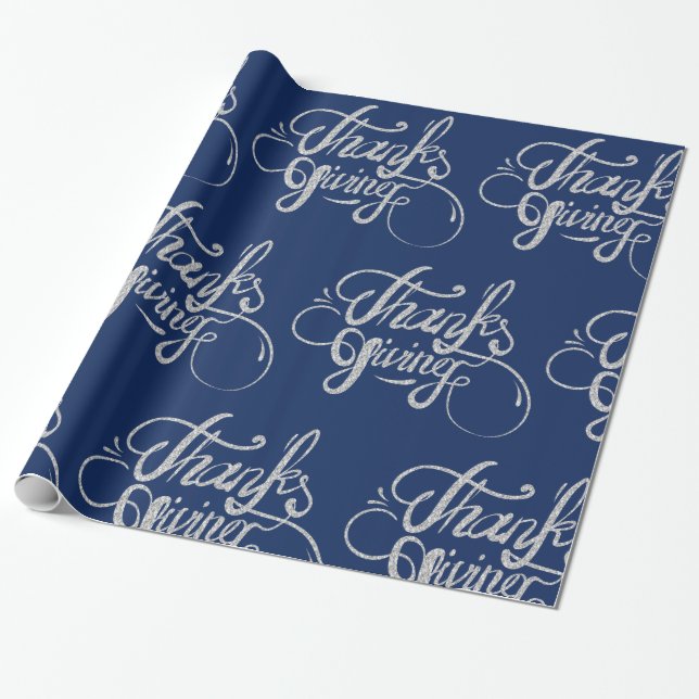 Papier Cadeau Design de texte gris argenté - Thanksgiving (Déroulé)