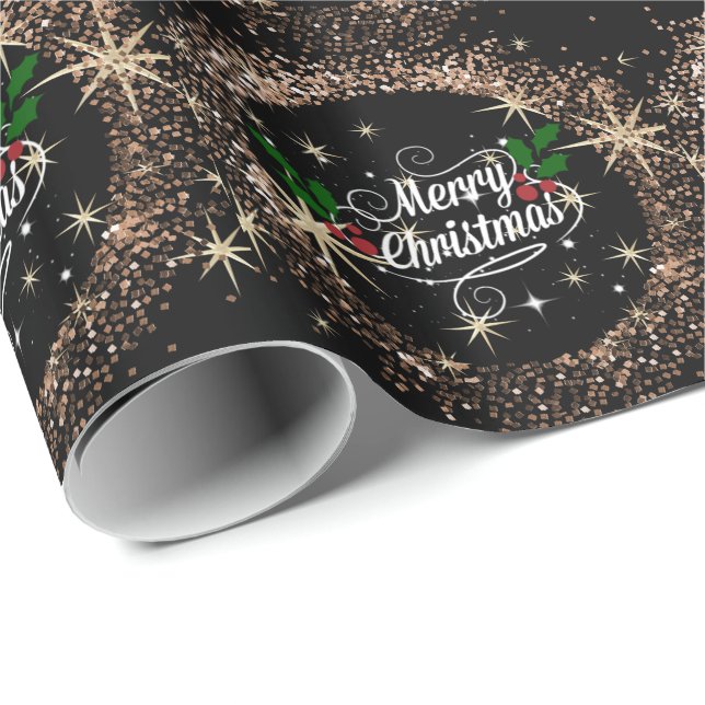 Papier Cadeau Design élégant de Noël noir et or (Coin rond)