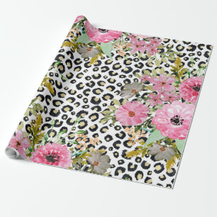 Papier Cadeau Design Empreinte de léopard et floral élégant