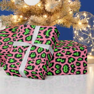 Papier Cadeau Design empreinte de léopard néon vert rose tendanc