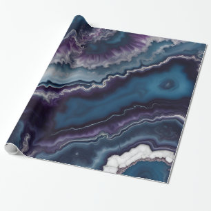 Papier Cadeau Design en marbre violet bleu blanc